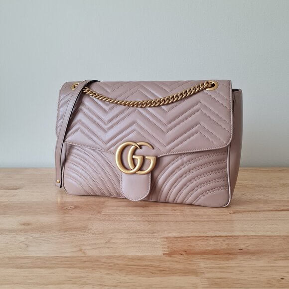 Gucci GG Marmont Large Shoulder Bag Dusty Pink Rose Mauve Matelasse Gold Rare - Picture 3 of 16